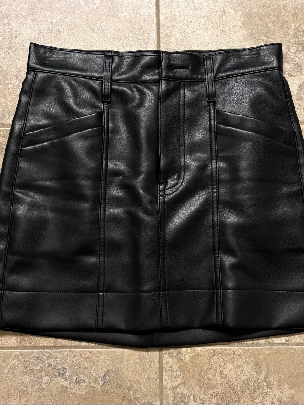 pistola Black Faux Leather Mini Skirt with Panel Stitching